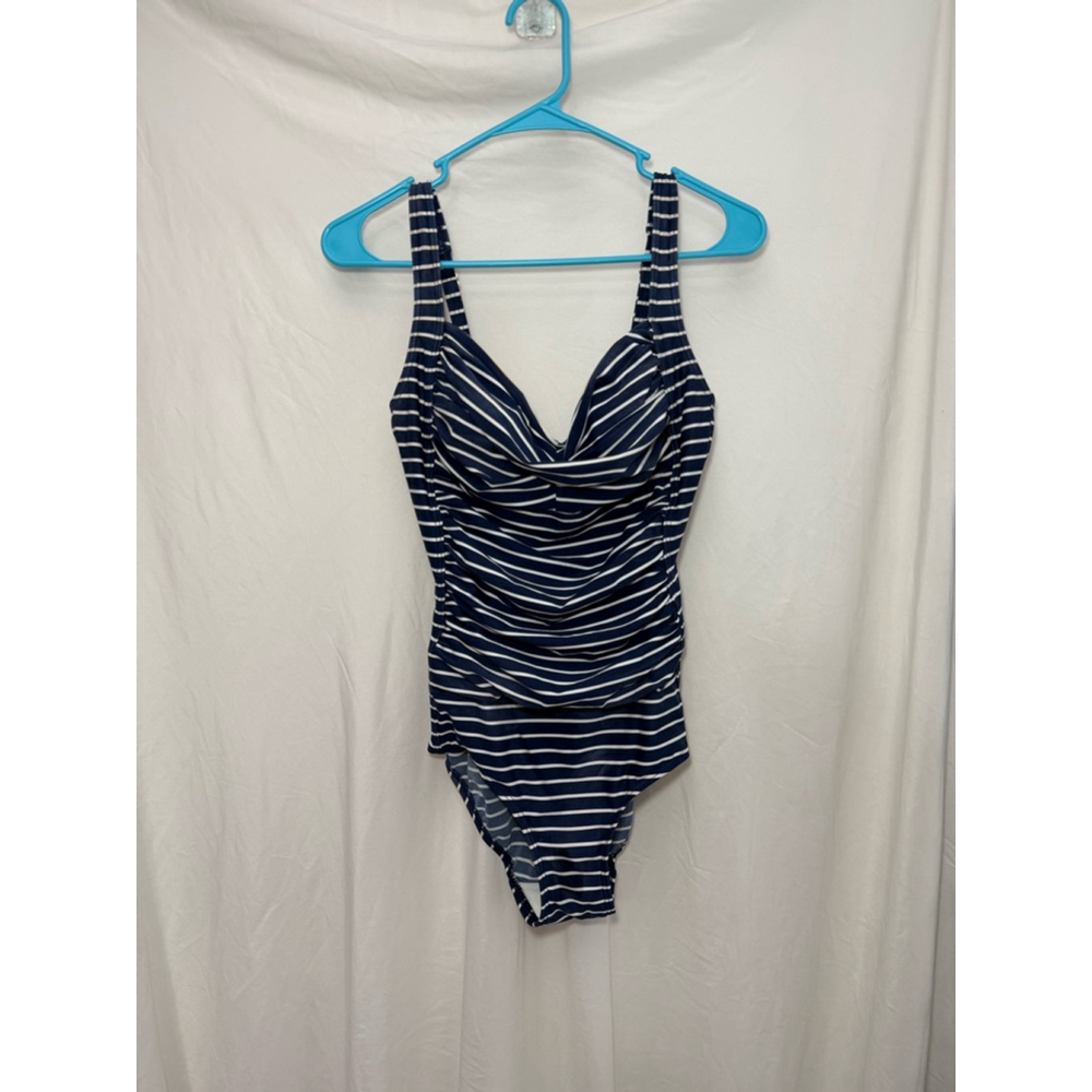 Women's Calypso Cove Swimsuit Size 10 Blue White Striped One Piece